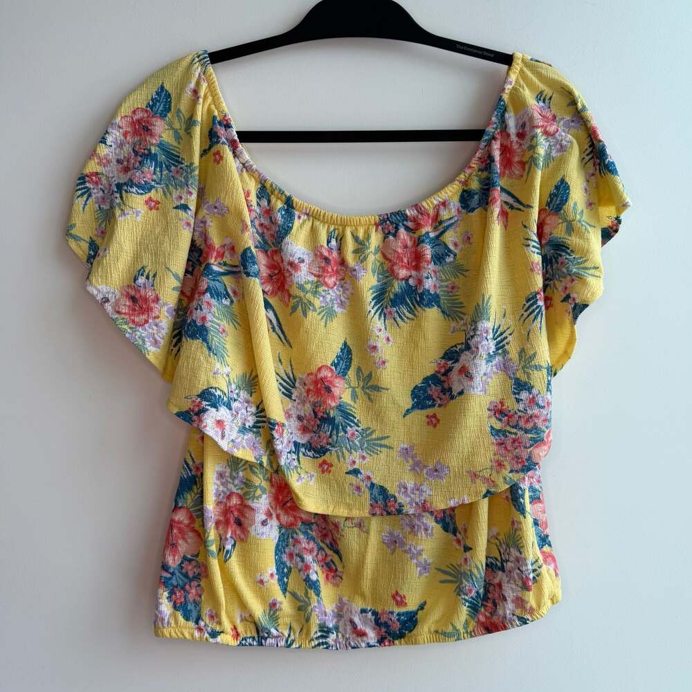 Crave Fame by Almost Famous Floral Off-Shoulder Ruffle Top XL